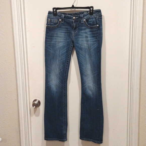 Miss Me Denim - Vintage Miss Me Signature Boot Low Rise Embellished Blue Jeans Sz 29-Y2K Casual